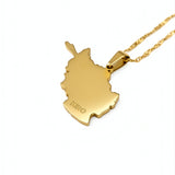 Gold plated Afghanistan map necklace with KIRO engraving on the pendant and a delicate chain representing national pride and cultural heritage