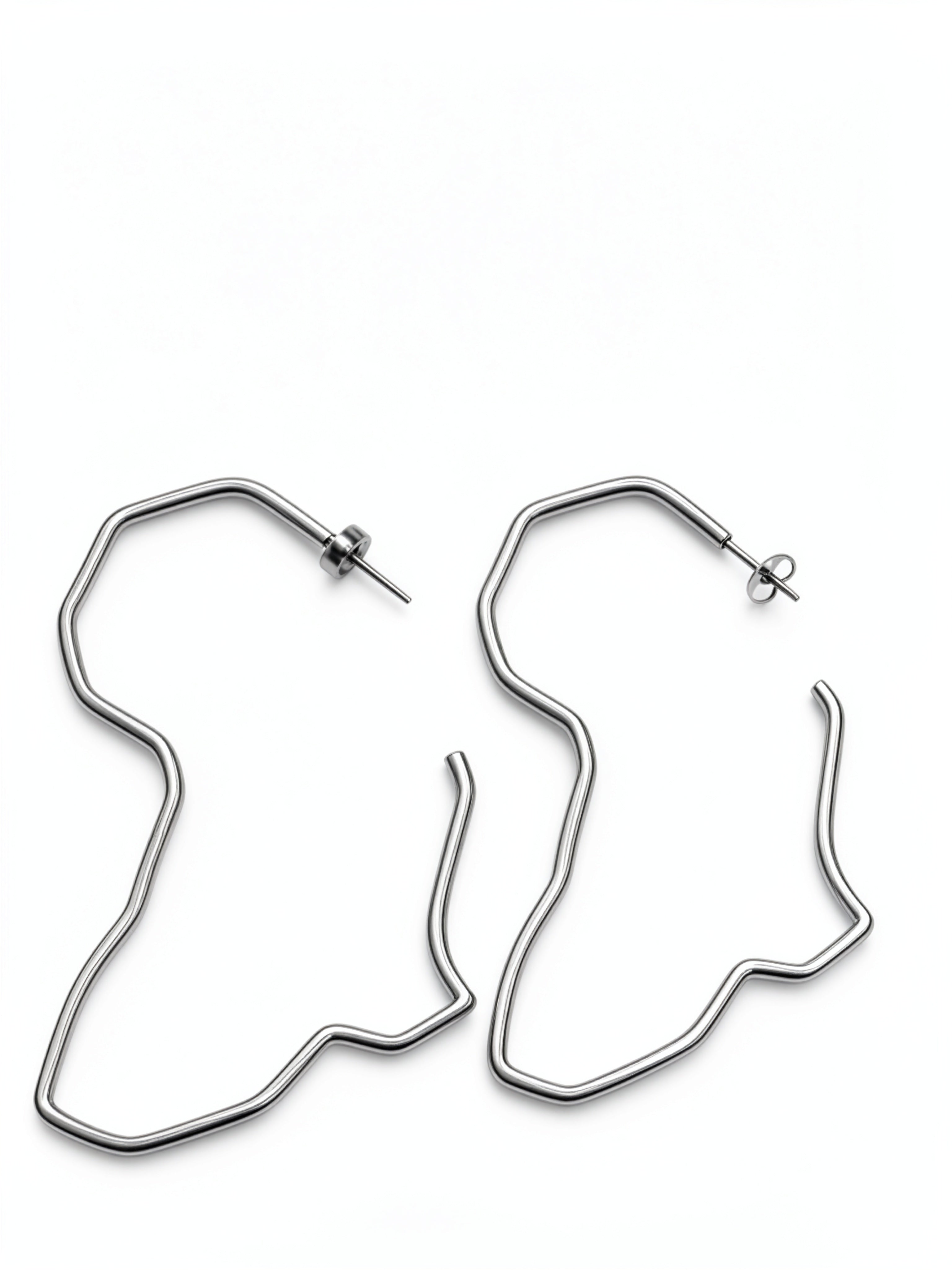 Silver Africa map shaped hoop earrings with butterfly backs in imitation jewelry by KIRO UK for everyday wear