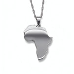 Silver Africa map pendant necklace on a chain by KIRO UK celebrating African heritage with a sleek statement design for everyday wear or gifting