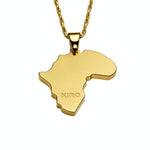 18K gold plated Africa map necklace with a textured chain and polished pendant from KIRO UK