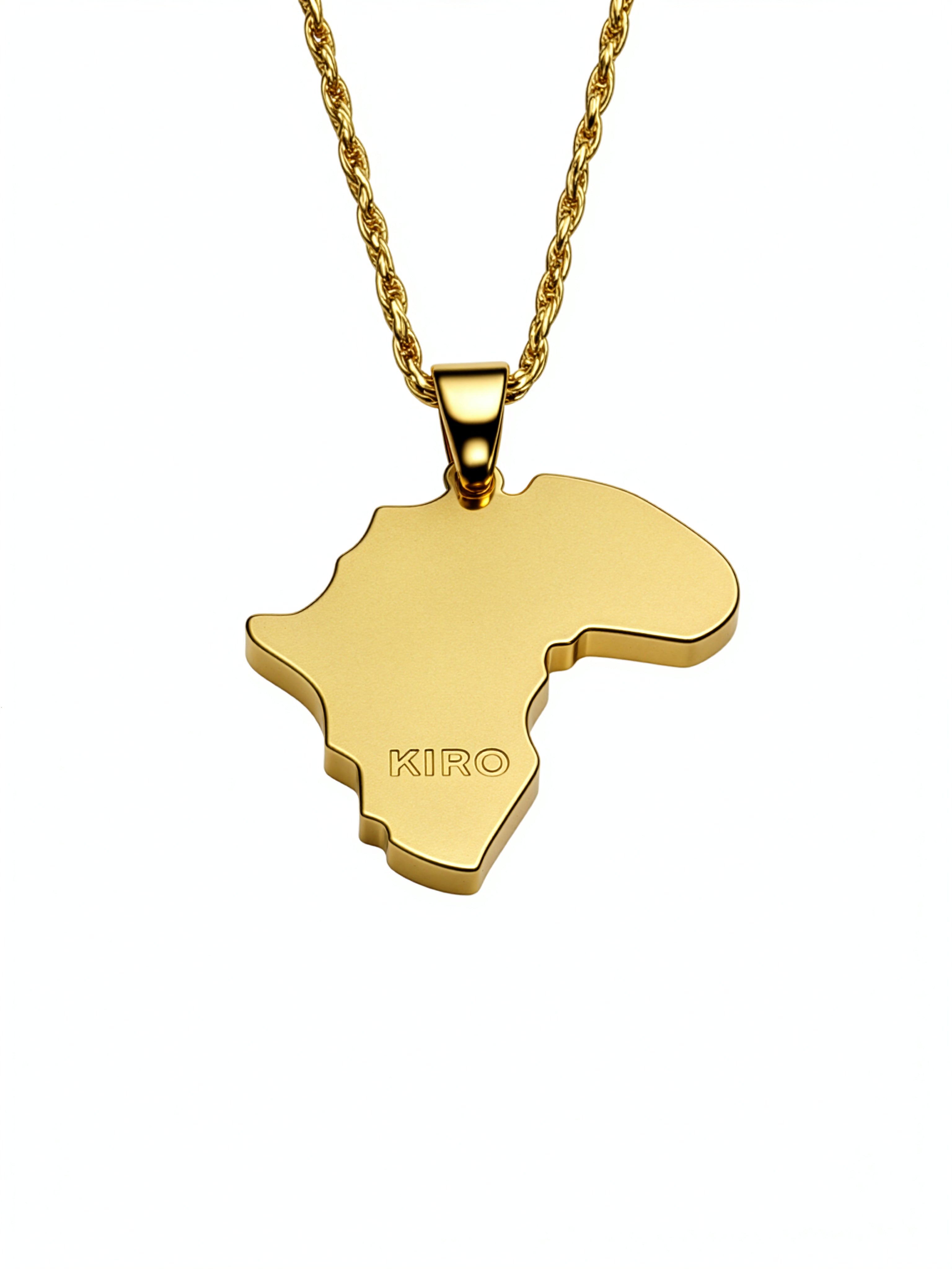 18K gold plated Africa map necklace with a textured chain and polished pendant from KIRO UK