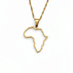 Gold plated Africa outline pendant necklace on a chain by KIRO UK from the Map Necklaces and Africa collections