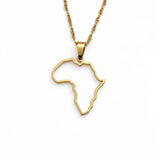 Gold plated Africa outline pendant necklace on a chain by KIRO UK from the Map Necklaces and Africa collections