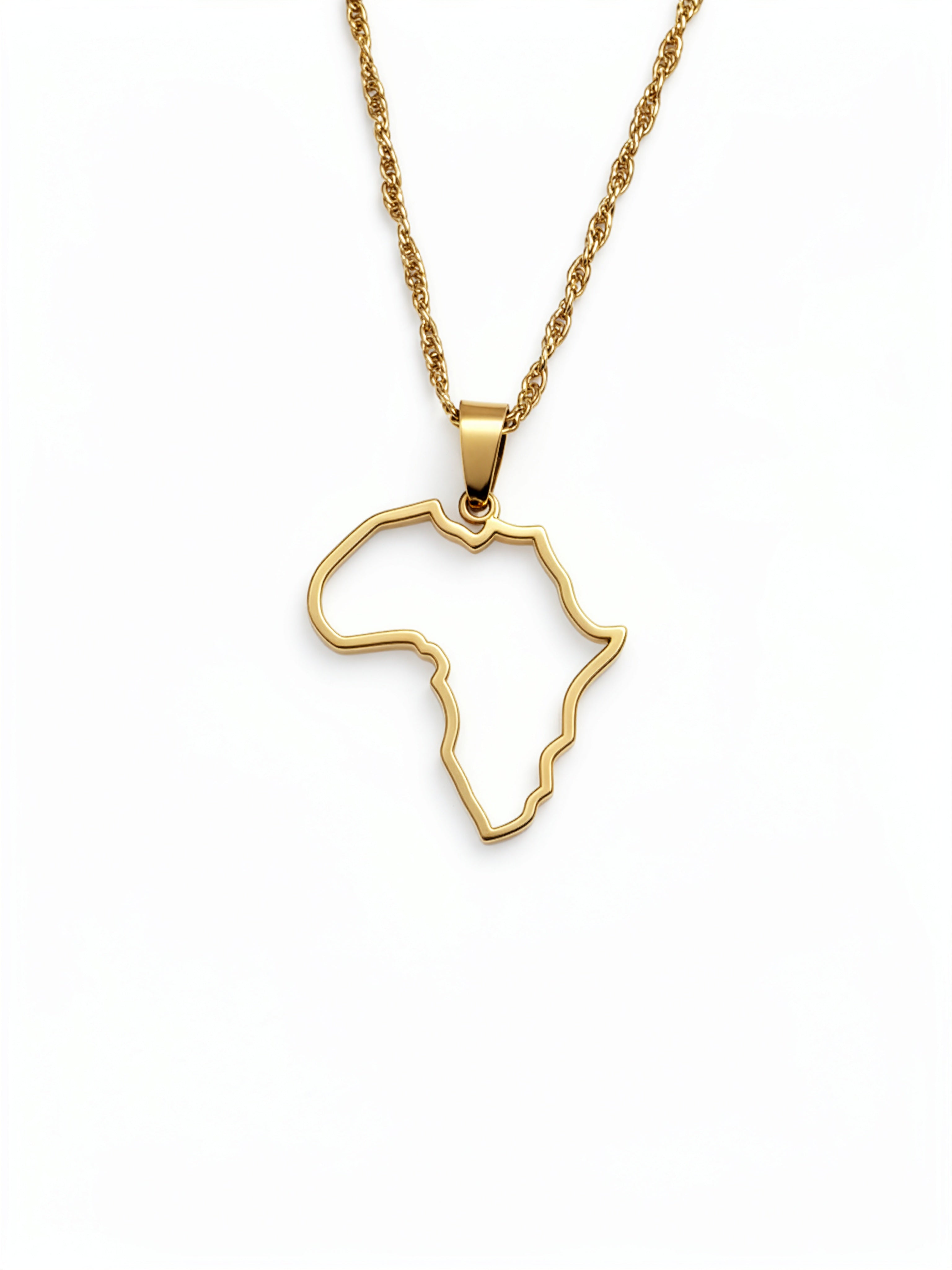 Gold plated Africa outline pendant necklace on a chain by KIRO UK from the Map Necklaces and Africa collections