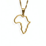 Gold plated Africa outline pendant necklace on a twisted chain from KIRO UK celebrating African heritage with a refined statement style