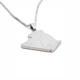 Silver plated Algeria map pendant necklace on a fine chain shown against a white background with a raised outline design for heritage inspired style