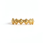 Gold plated ring with a repeating diamond design and zigzag detailing from KIRO UK in the Gold Rings collection