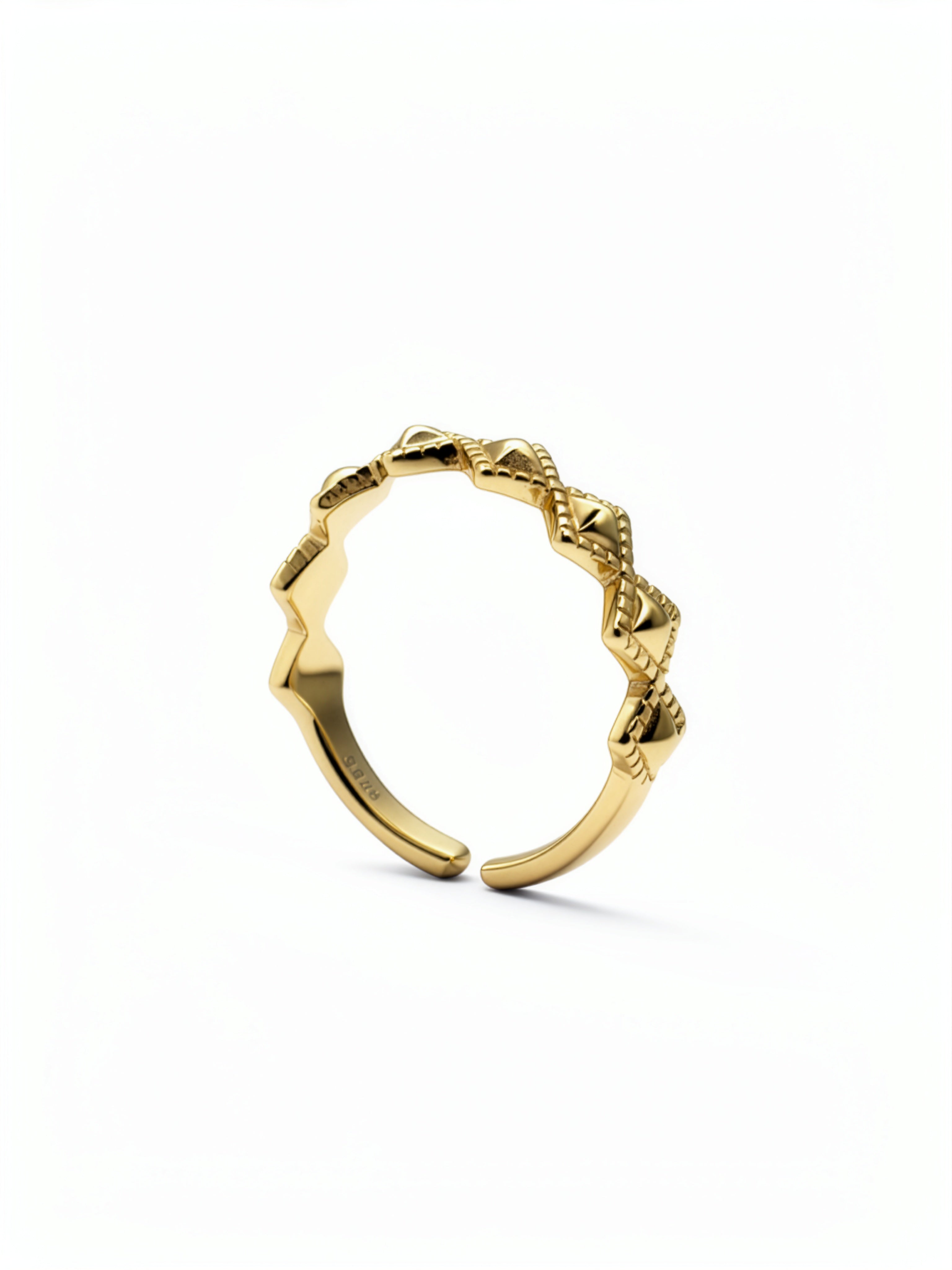 Open adjustable gold ring with diamond inspired textured detailing by KIRO UK in 18K Gold plated on 100% 925 Sterling Silver