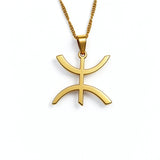 Gold plated Amazigh symbol pendant necklace on a gold chain representing freedom and cultural pride from KIRO UK