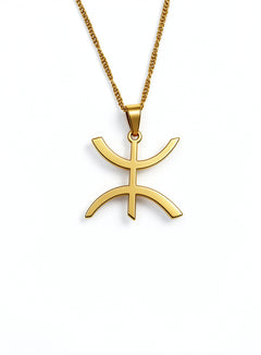 Gold plated Amazigh symbol pendant necklace on a gold chain representing freedom and cultural pride from KIRO UK