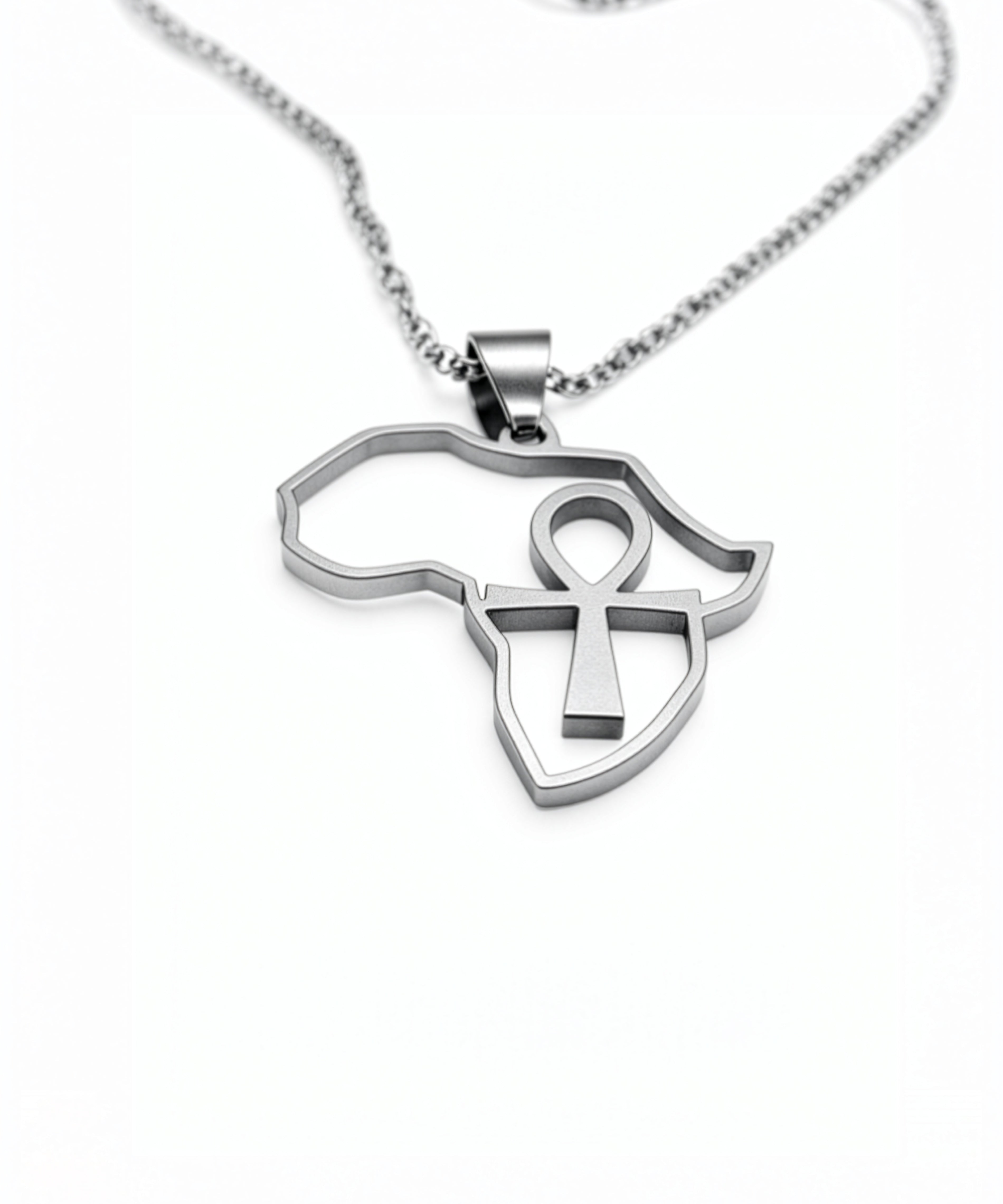 Silver plated Africa necklace with an Ankh symbol pendant on a chain inspired by Egyptian heritage from KIRO UK