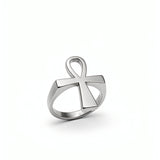 Silver Ankh ring by KIRO UK featuring the Egyptian symbol of eternal life in a polished metallic finish on a white background