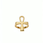 Gold Ankh statement ring by KIRO UK on a white background inspired by ancient Egyptian symbolism and eternal life