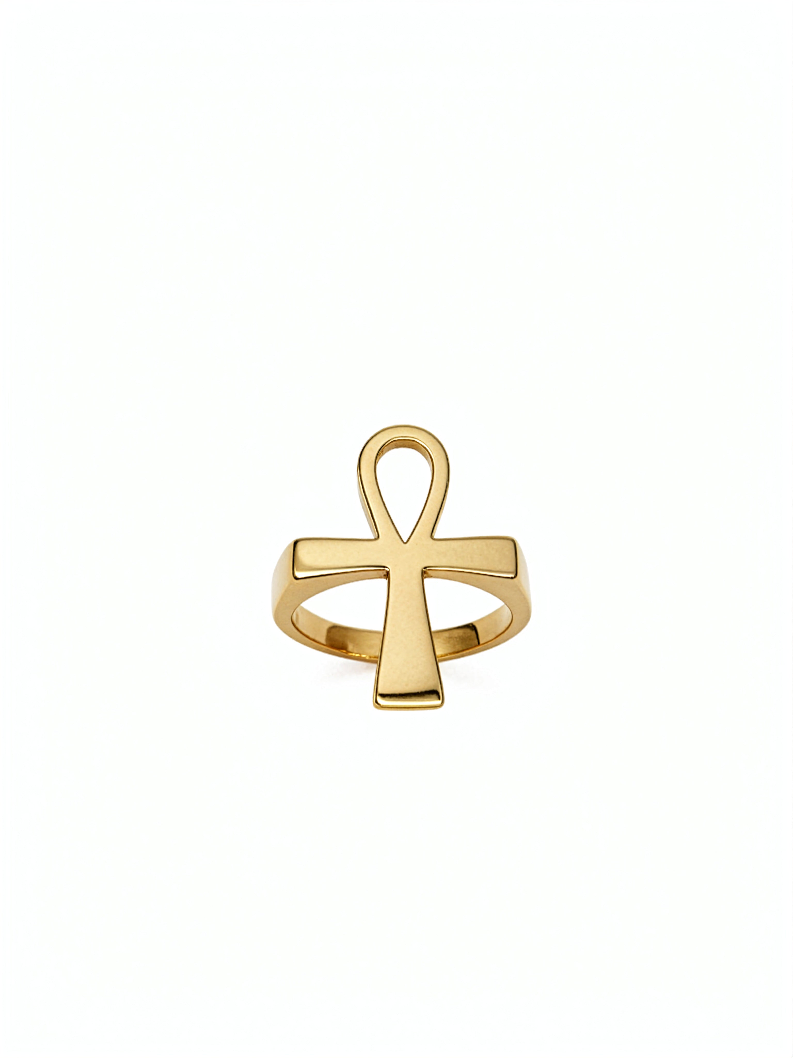 Gold Ankh statement ring by KIRO UK on a white background inspired by ancient Egyptian symbolism and eternal life