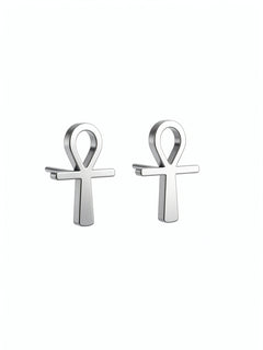 Silver plated ankh stud earrings with butterfly backs by KIRO UK inspired by Egyptian heritage for everyday wear