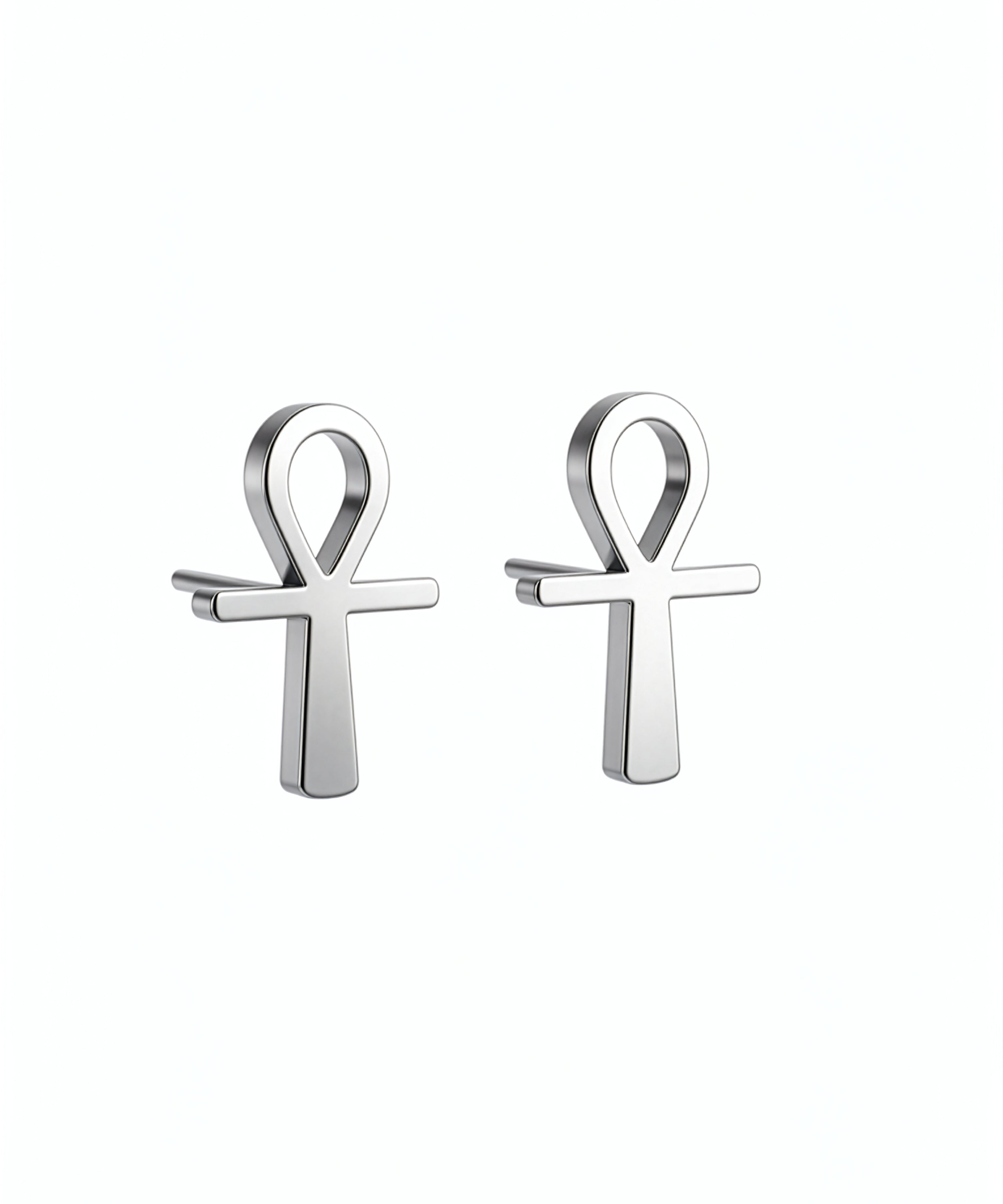 Silver plated ankh stud earrings with butterfly backs by KIRO UK inspired by Egyptian heritage for everyday wear