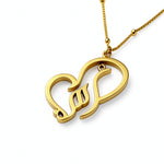 Gold plated Arabic calligraphy My Mother necklace with a heart shaped pendant on a delicate chain by KIRO UK