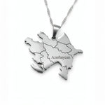 Silver plated Azerbaijan map pendant necklace on a chain against a white background representing cultural pride from KIRO UK