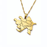 Azerbaijan map necklace with an 18K gold plated pendant and chain celebrating Azerbaijani heritage by KIRO UK