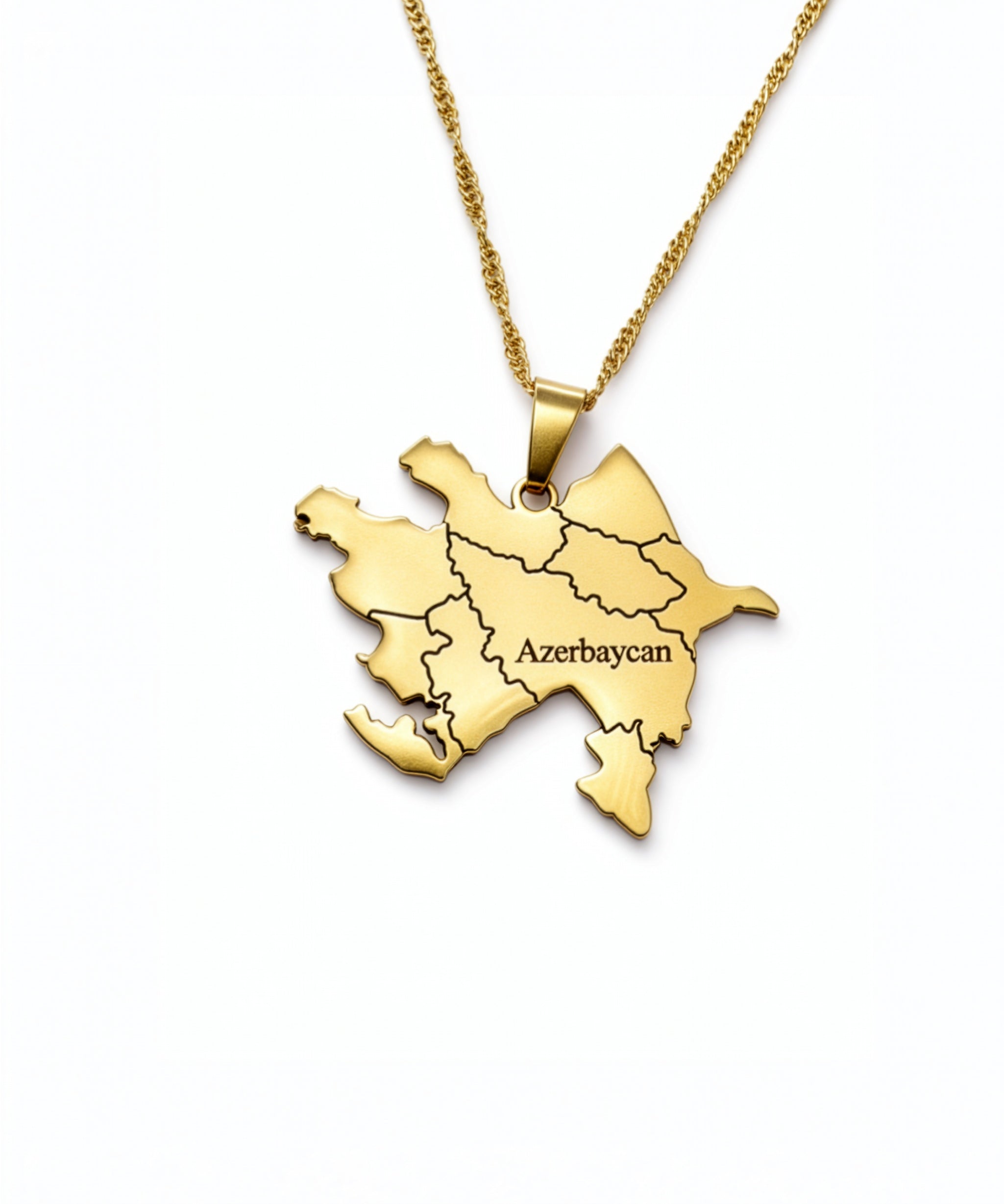 Azerbaijan map necklace with an 18K gold plated pendant and chain celebrating Azerbaijani heritage by KIRO UK
