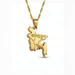 Gold plated Bangladesh map necklace with Bengali engraving reading Bangladesh on a twisted chain celebrating national pride