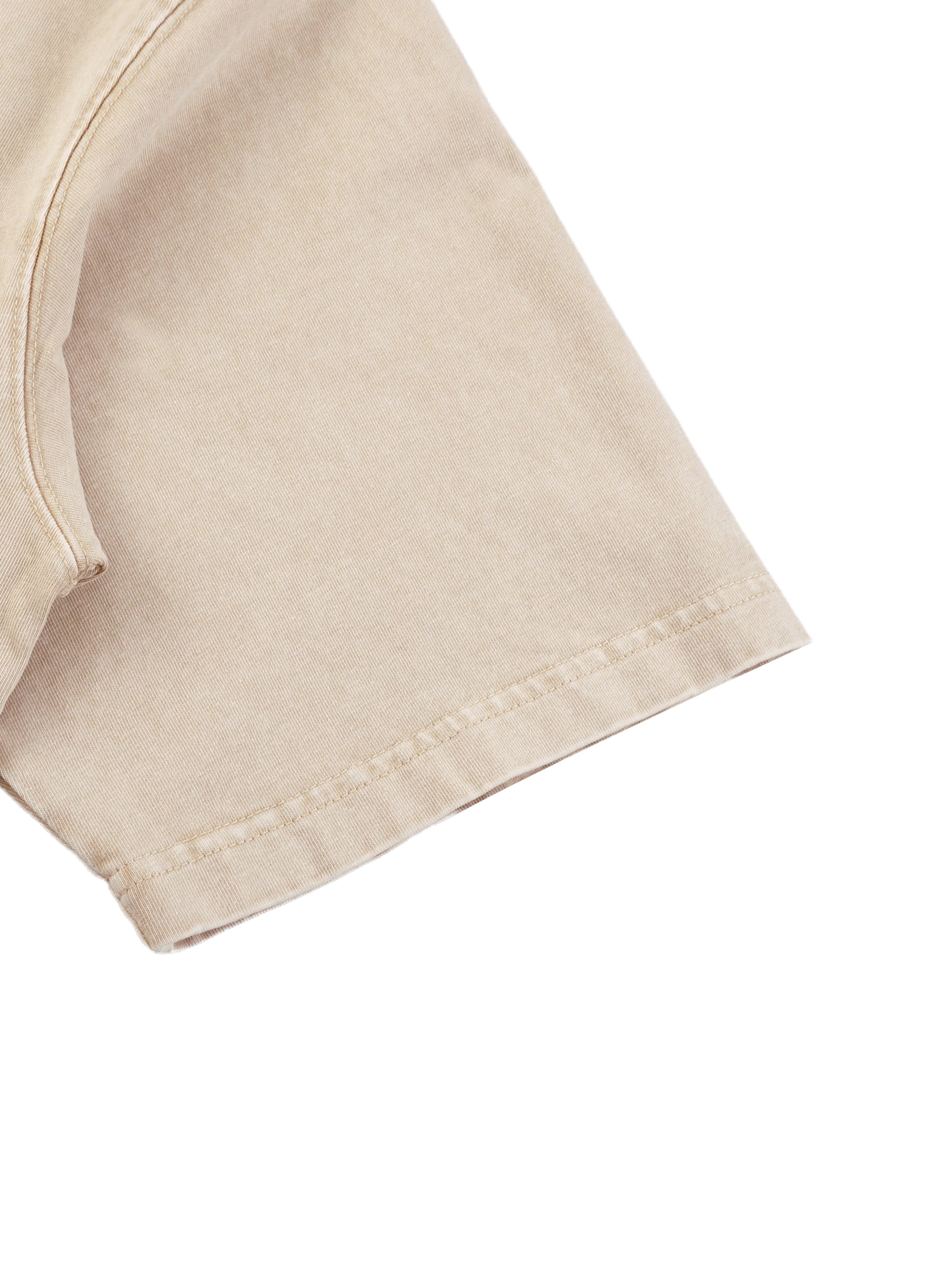 Beige cotton T shirt sleeve with a softly washed finish and stitched hem from kiro Clothing collection