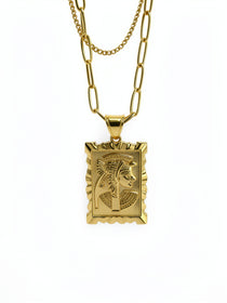 Gold Cleopatra portrait pendant on a double layer chain by KIRO UK from the Egyptian Collection
