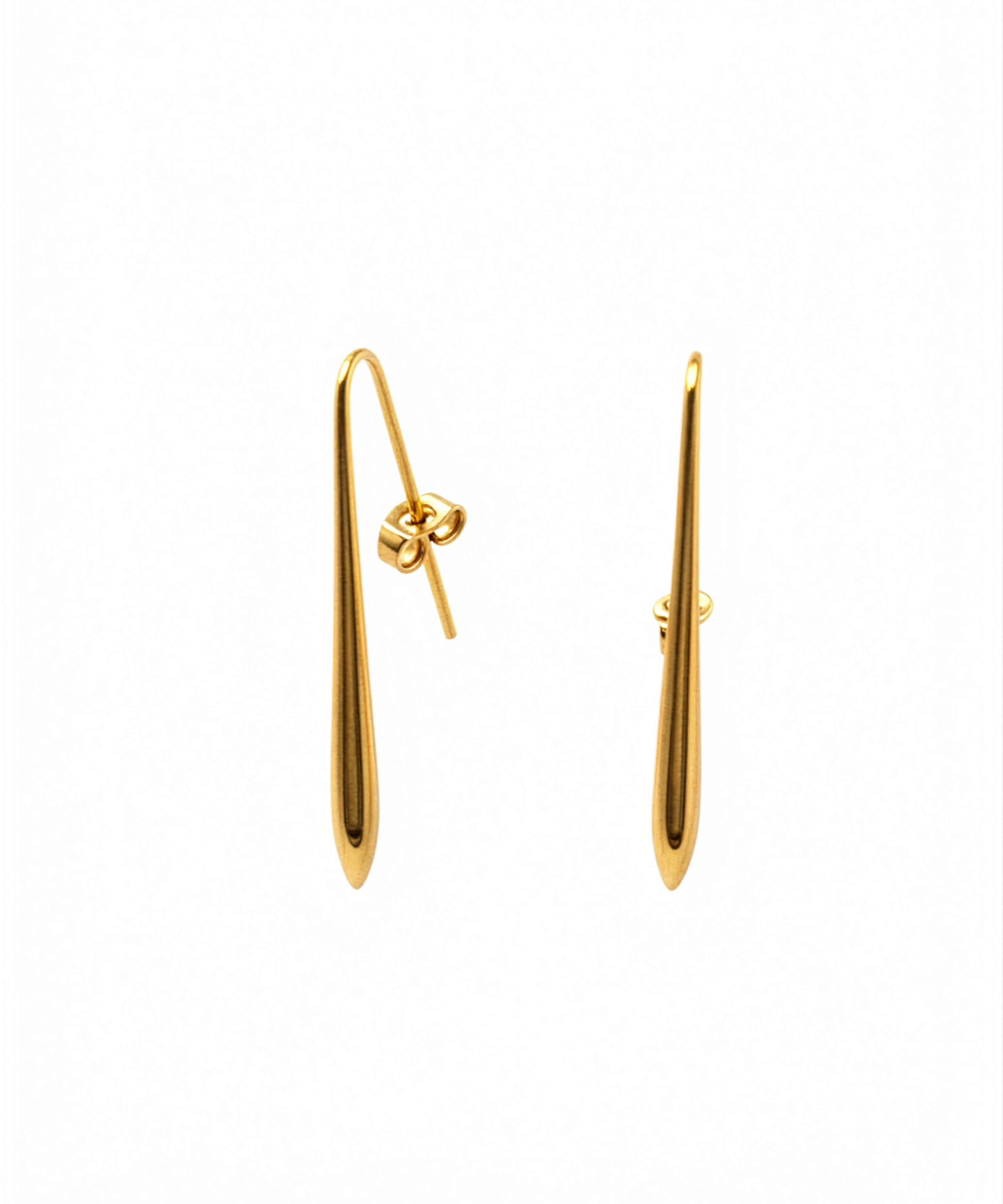 Pair of slim 18k gold plated needle shaped earrings inspired by Egyptian obelisks from KIRO UK Earrings collection