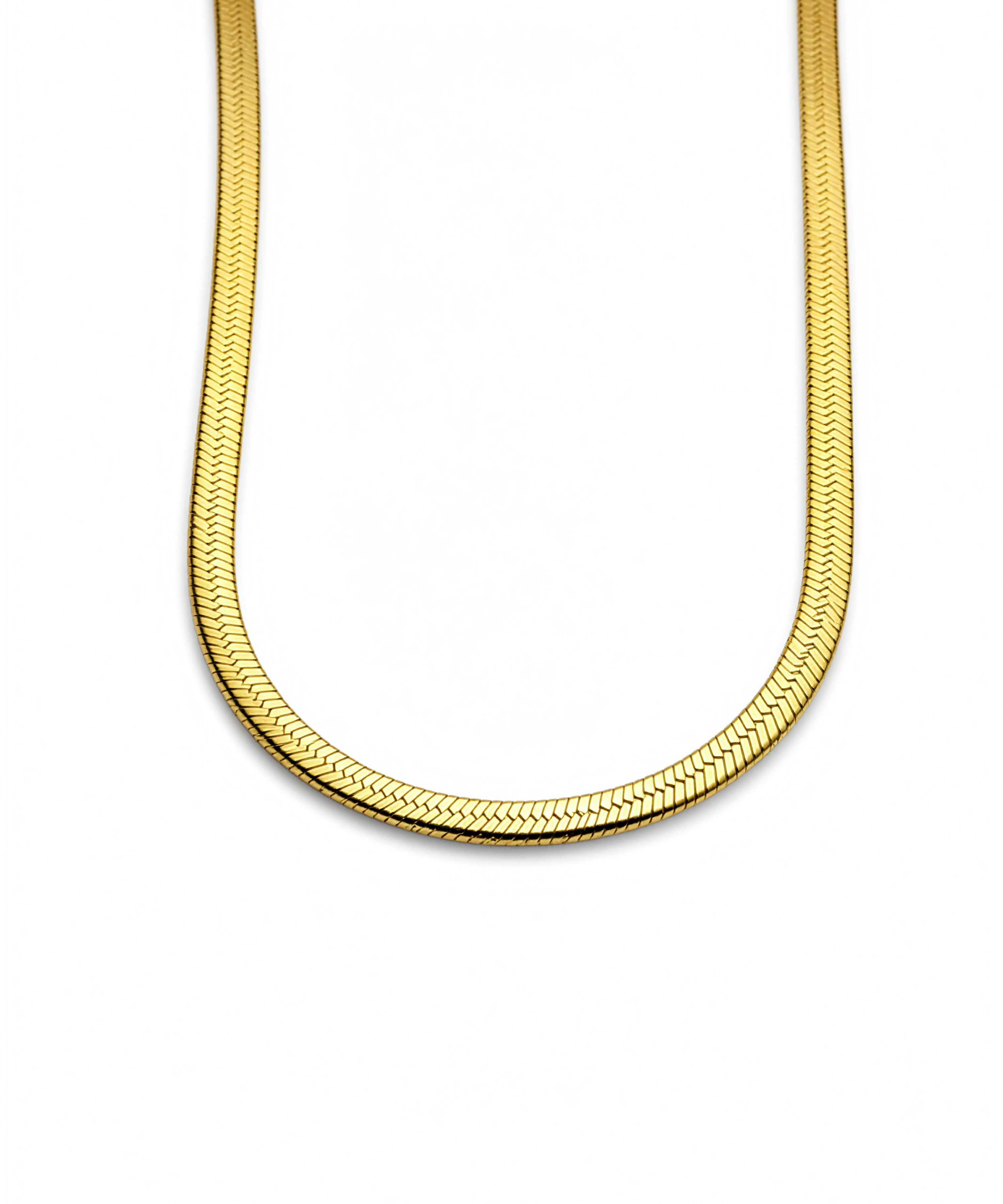 Gold plated herringbone statement necklace on a white background with a smooth flat weave inspired by Egyptian collar jewellery from KIRO UK