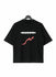 Black oversized cotton T shirt on a hanger with Egypt crossed out in white and red Arabic Masr lettering below from KIRO Clothing