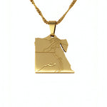 Gold plated Egypt map pendant necklace with Arabic Masr engraving and rope chain by KIRO UK Egyptian Collection