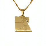 Gold plated Egypt map pendant necklace with Arabic Masr engraving and rope chain by KIRO UK Egyptian Collection