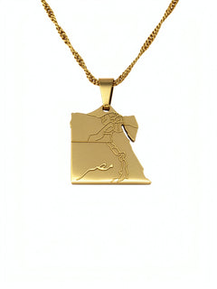 Gold plated Egypt map pendant necklace with Arabic Masr engraving and rope chain by KIRO UK Egyptian Collection