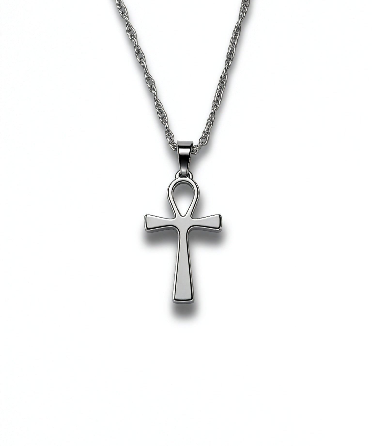 Egyptian Ankh necklace with a gold plated Ankh pendant and textured chain displayed against a white background by KIRO UK