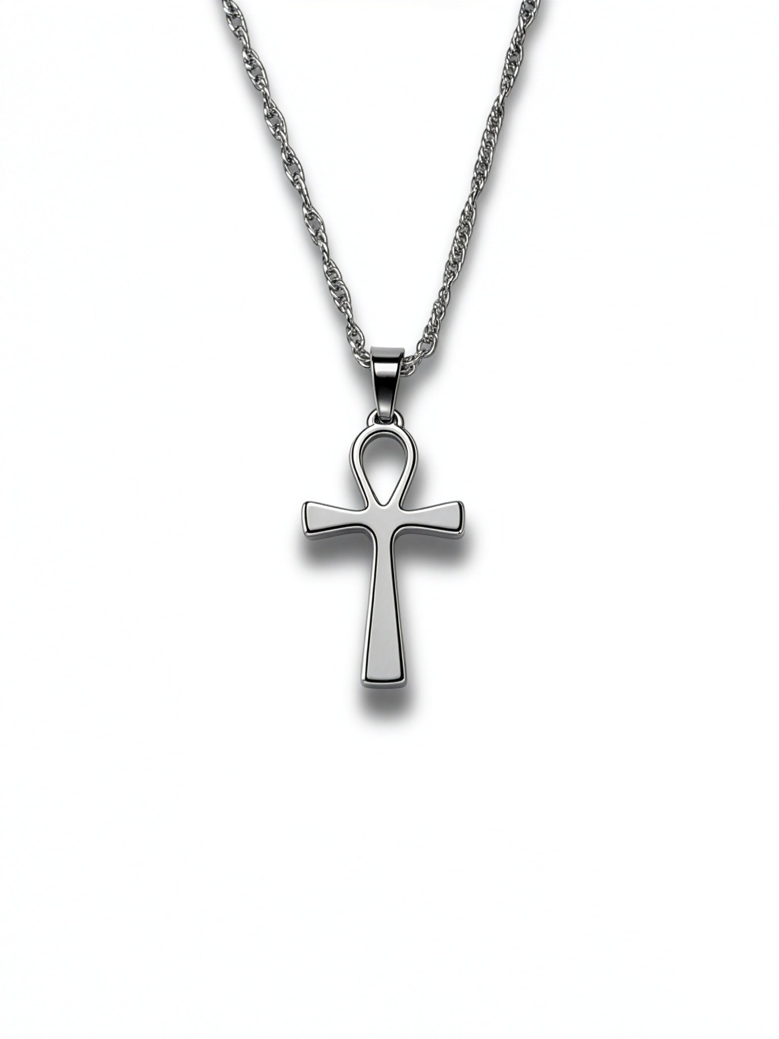 Egyptian Ankh necklace with a gold plated Ankh pendant and textured chain displayed against a white background by KIRO UK