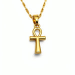 Gold plated Egyptian Ankh pendant necklace on a twisted gold chain by KIRO UK with symbolic styling for everyday wear