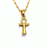 Gold plated Egyptian Ankh pendant necklace on a twisted gold chain by KIRO UK with symbolic styling for everyday wear
