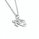 Egyptian Eye of Horus pendant necklace on a silver plated chain featuring a symbol of protection by KIRO UK