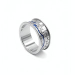 Silver band ring with blue enamel River Nile design and engraved Egyptian lyrics by KIRO UK for everyday wear and cultural celebration