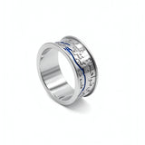 Silver band ring with blue enamel River Nile design and engraved Egyptian lyrics by KIRO UK for everyday wear and cultural celebration