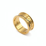 Gold band ring with engraved Arabic lettering and flowing Nile motif from KIRO UK Egyptian Collection