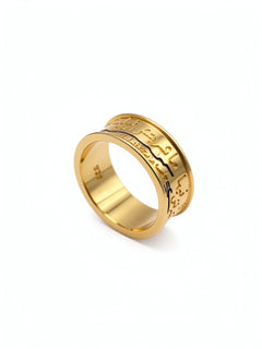 Gold band ring with engraved Arabic lettering and flowing Nile motif from KIRO UK Egyptian Collection