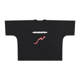 Black oversized cotton T shirt with Egypt crossed out in white and red Arabic Masr lettering from KIRO Clothing