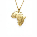 18K gold plated Africa map pendant necklace with outlined countries on a chain against a white background by KIRO UK