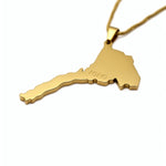 Gold plated Eritrea map pendant necklace on a chain with KIRO engraving symbolizing national pride