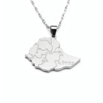 Silver plated Ethiopia map necklace pendant on a chain with detailed regional outlines and a raised bail from KIRO UK