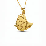 Gold plated Ethiopia map necklace with Amharic engraving on the pendant by KIRO UK