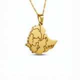 Gold plated Ethiopia map necklace with Amharic engraving on the pendant by KIRO UK