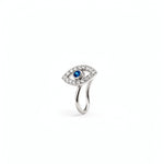 Sterling silver faux nose ring with an evil eye design blue sapphire centre and cubic zirconia detailing by KIRO UK for the Nose Ring collection