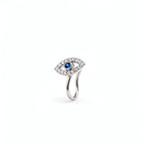 Sterling silver faux nose ring with an evil eye design blue sapphire centre and cubic zirconia detailing by KIRO UK for the Nose Ring collection